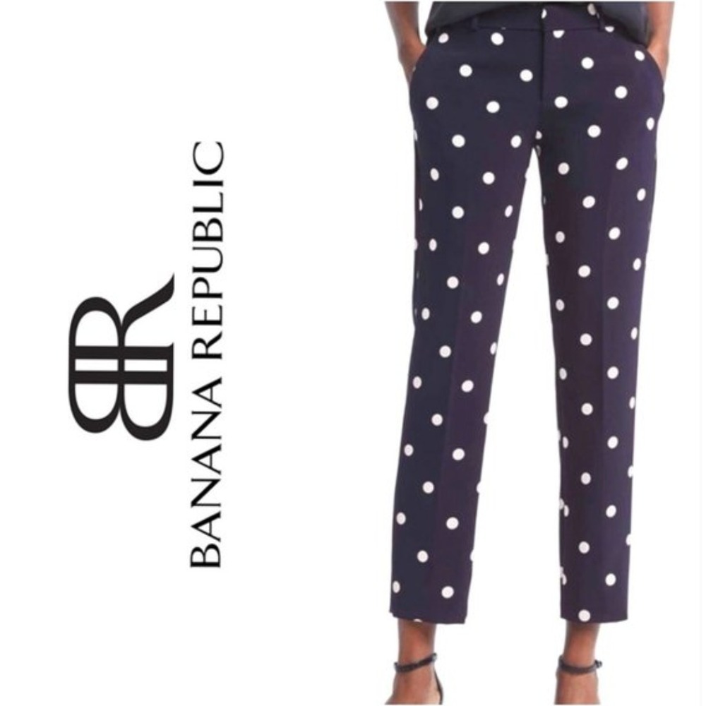 Banana Republic Pants Women 4‎ Navy White Polka Dot Avery Stretch Comfy Casual